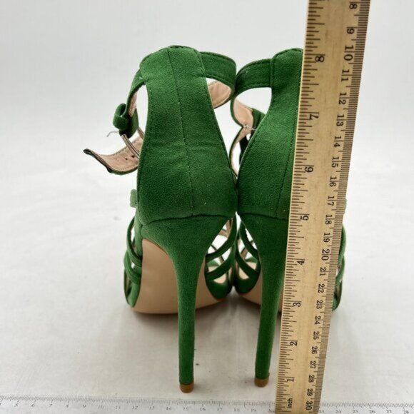 FSJ Green Trendy Studded Toe Gold Chain High Heel T-Strap Ankle Strap Shoes - Picture 4 of 7